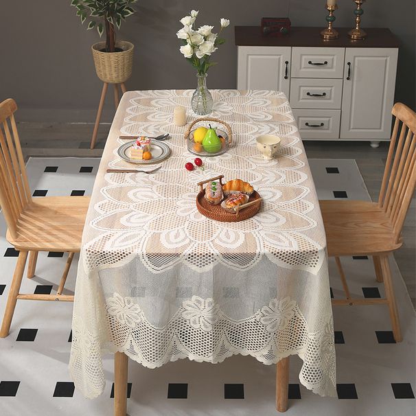 Modern Lace Tablecloth, 150x250cm Rectangle Polyester Table Cover, Cloud Pattern, Slip-Resistant Dining Table Runner_voghion.com