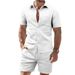 Herrenbekleidung Anzug Strickjacke Button Down Outdoor Freizeit Kurzarmhemd und Shorts Zweiteiliger Anzug_voghion.com