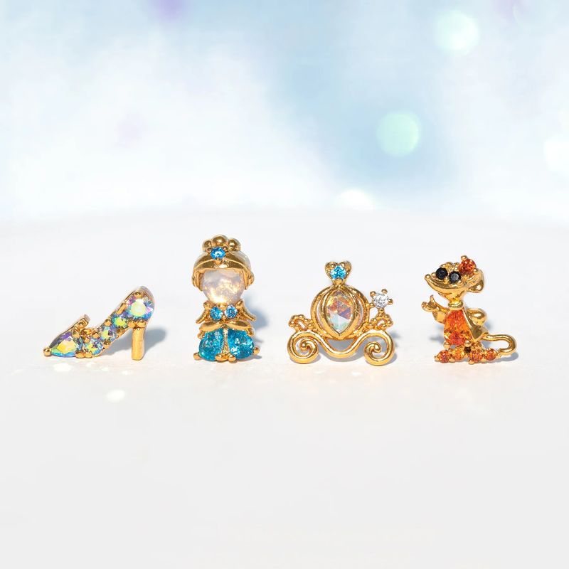 Set di 4 pezzi carini in stile semplice con personaggi dei cartoni animati, orecchini in rame_voghion.com