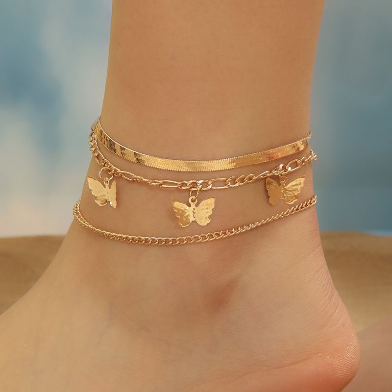 Zubehör Mode Drei Anhänger Neue Strand Kette Schmetterling Fußkettchen Set_voghion.com