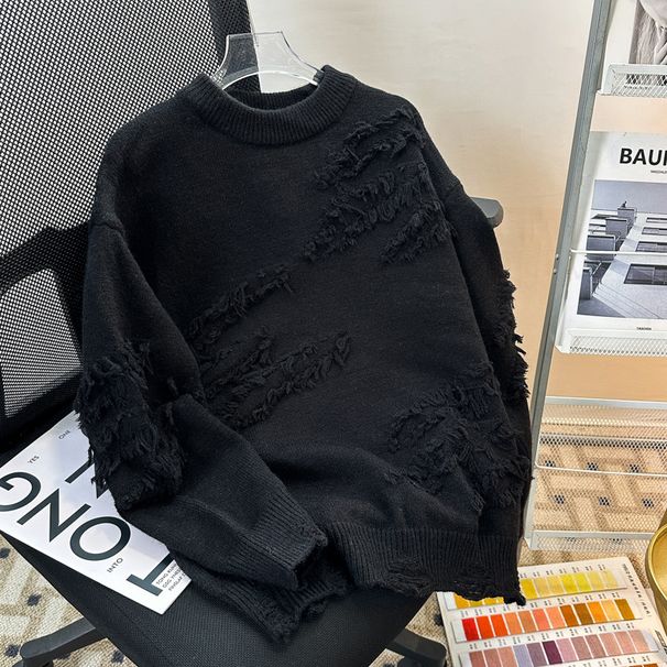 Herrenbekleidung Loch Pullover Pullover Loose Trend Retro Vielseitig Casual Saum Schlitz Strickpullover_voghion.com