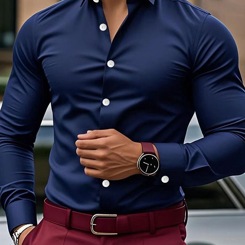 Camicia da uomo a maniche lunghe, elegante e slim fit, elasticizzata_voghion.com