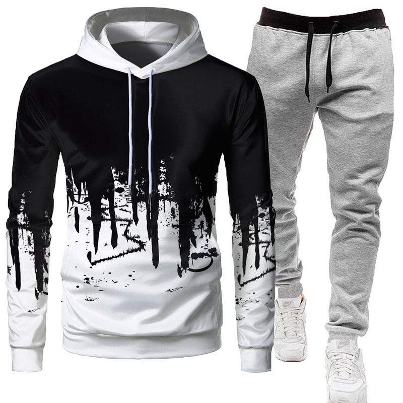 Asian Trade Men's Casual Fashion Solid Color Long Sleeve Sports Hooded 3D Sweater Pants Set_voghion.com