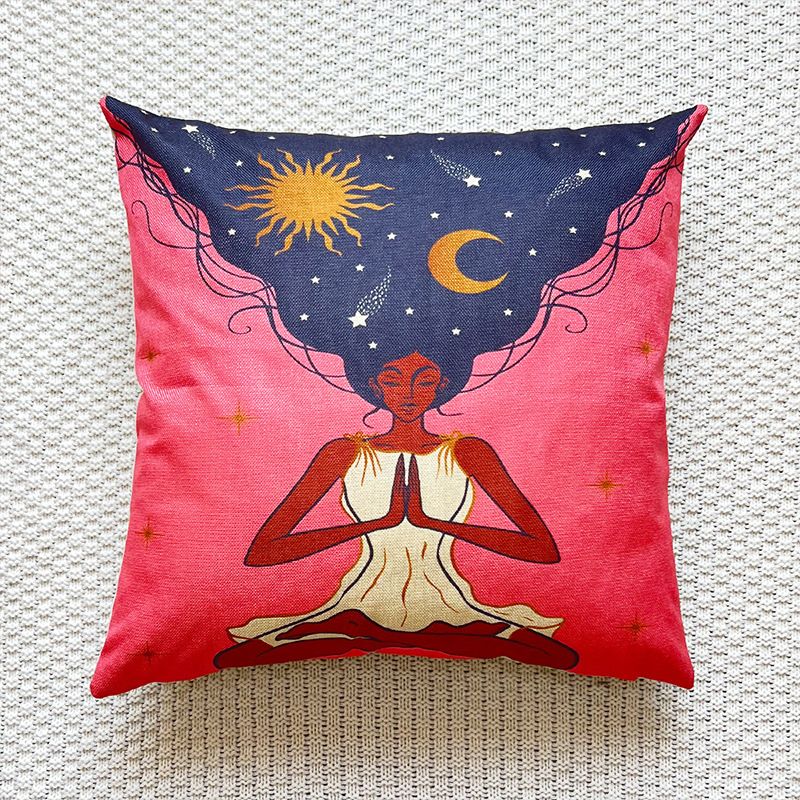 Encryption linen yoga meditation beauty figure printing pillow case home decoration gift sofa cushion cover_voghion.com