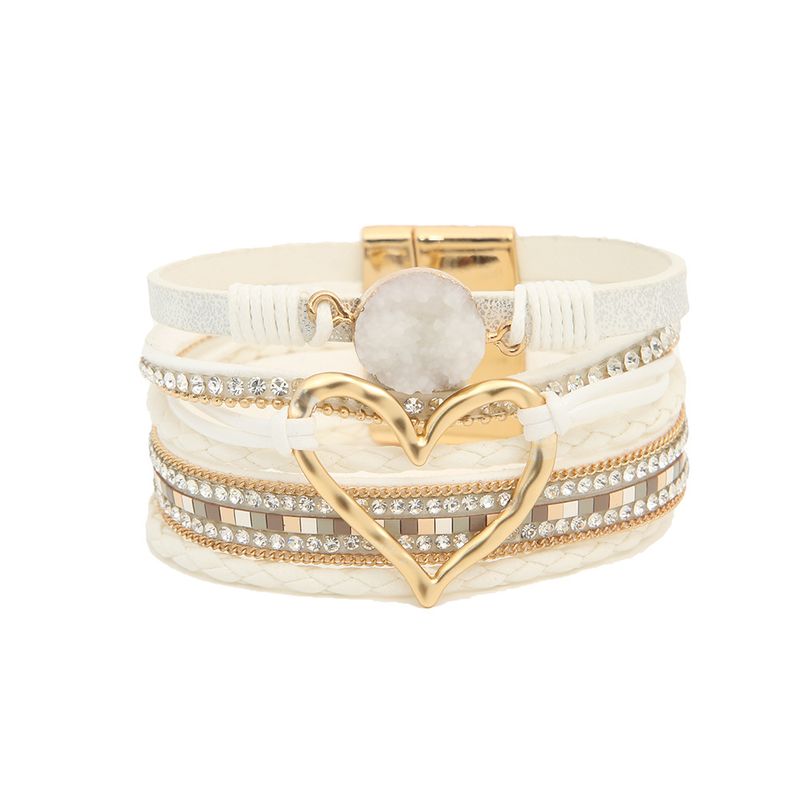 Bohemian Multi-layer Leather Bracelet Handwoven Bracelet Gold Big Love Ladies Bracelet_voghion.com