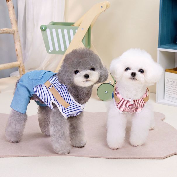 Spring Summer Thin Casual One-piece Overalls Small Dog Cat Striped With Pocket Leash Pet Clothes_voghion.com