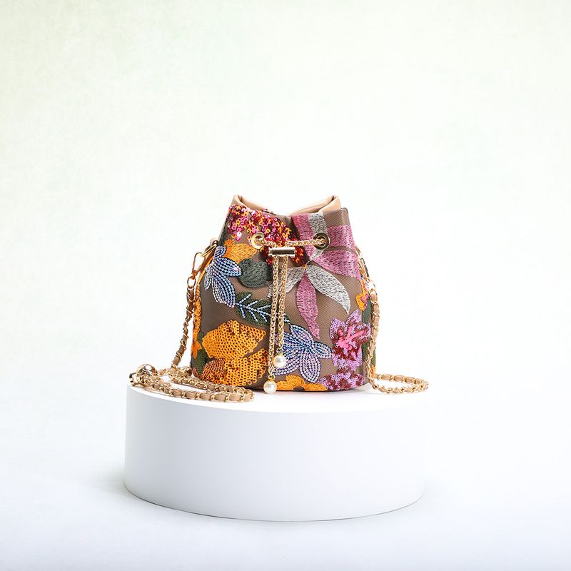 Women’s Bags New Chinese Retro National Style Bucket Bag Female New Heavy Craft Mesh Embroidery Flower Sequin Chain Messenger Bag_voghion.com