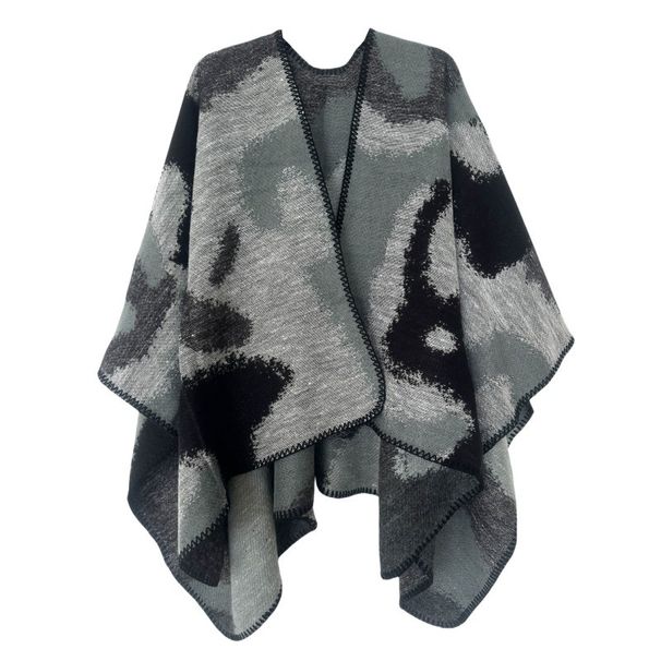 Hot autumn and winter double-sided jacquard imitation cashmere lock edge large leopard print split shawl_voghion.com