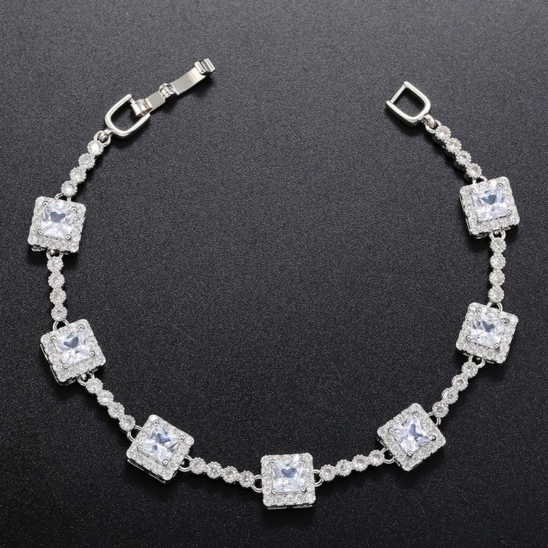 Kupfer Zirkon Herz-förmigen Set Pfirsich Herz Quadrat Diamant frauen Armband Halskette VL222_voghion.com