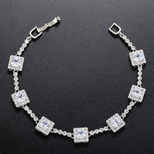 Kupfer Zirkon Herz-förmigen Set Pfirsich Herz Quadrat Diamant frauen Armband Halskette VL222_voghion.com