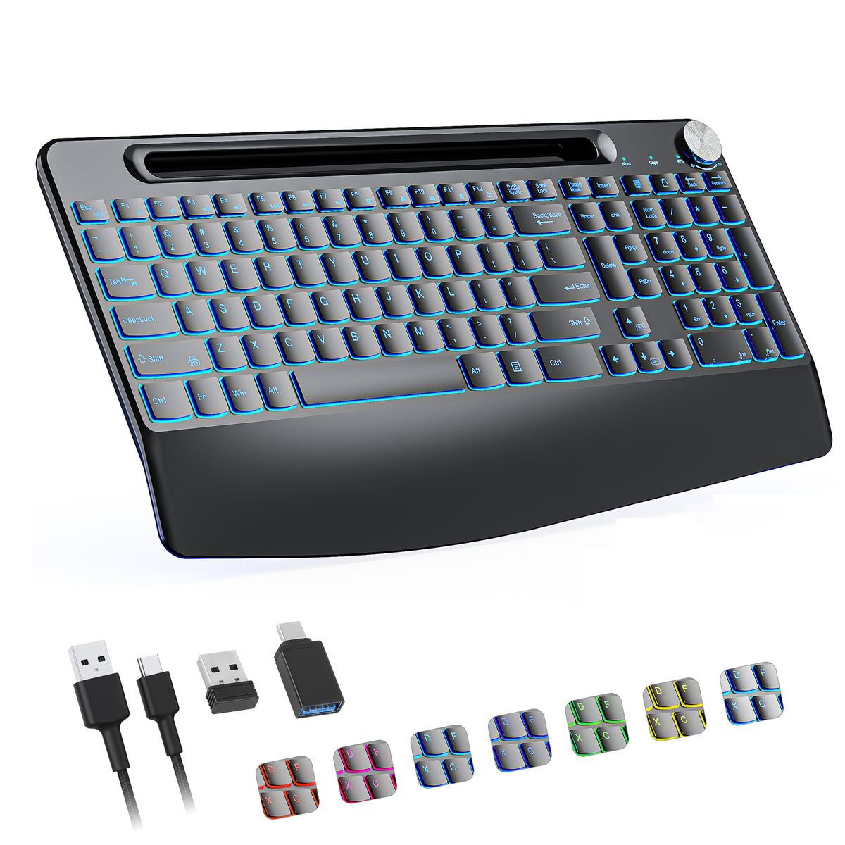 Wireless Card Slot Knob Suit Mute Rechargeable Ergonomic Office Key Mouse Colorful Backlight Adjustable_voghion.com