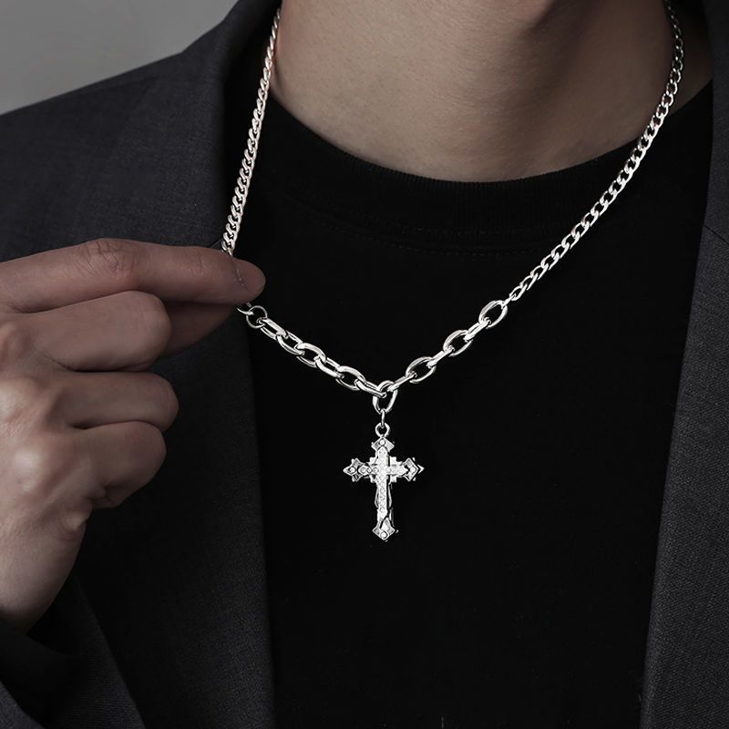 Minimalist Cross Men, Trendy Hip-Hop Style, High-End Feel, Versatile, Unique Design, Titanium Steel Necklace For Men_voghion.com