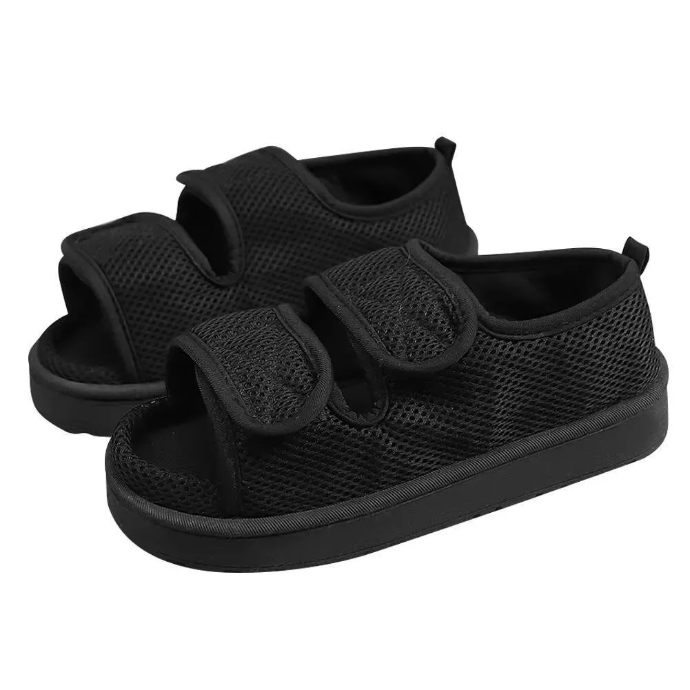 Hook And Loop Fastener Adjustable Edema House Shoes Breathable Wide Open Toe Sandals For Swollen Feet Ddmysaturn_voghion.com