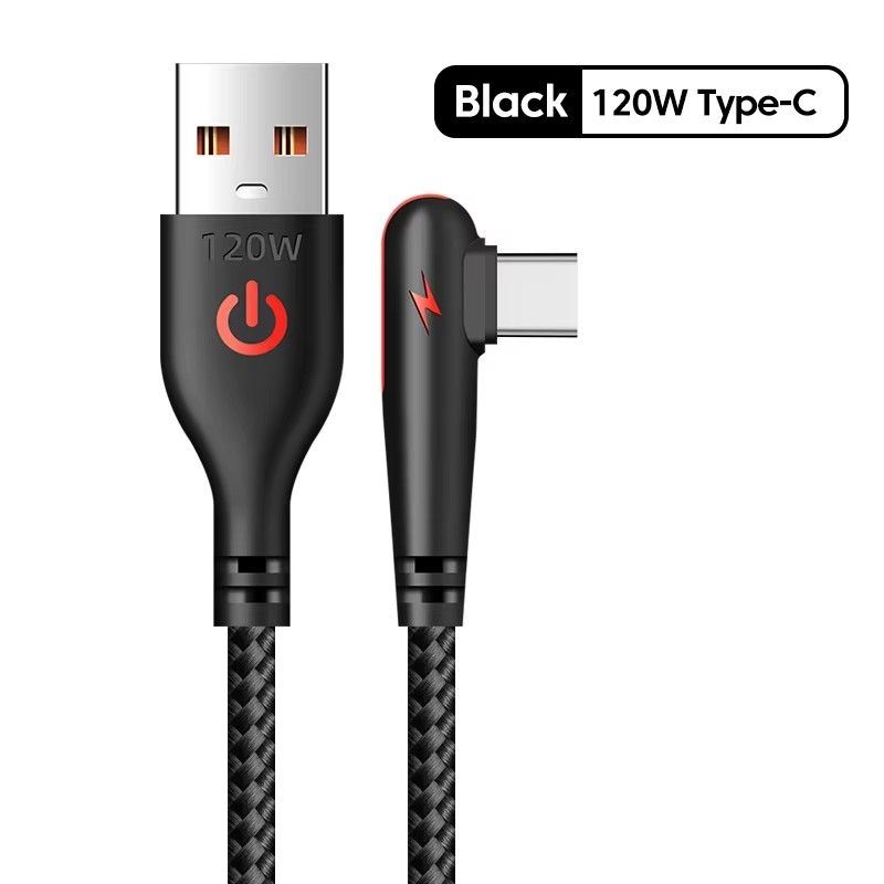 Câble USB vers Type-C 120 W coudé à 90 degrés pour téléphone portable, charge rapide, compatible avec Huawei Mate 60, Xiaomi et Samsung_voghion.com