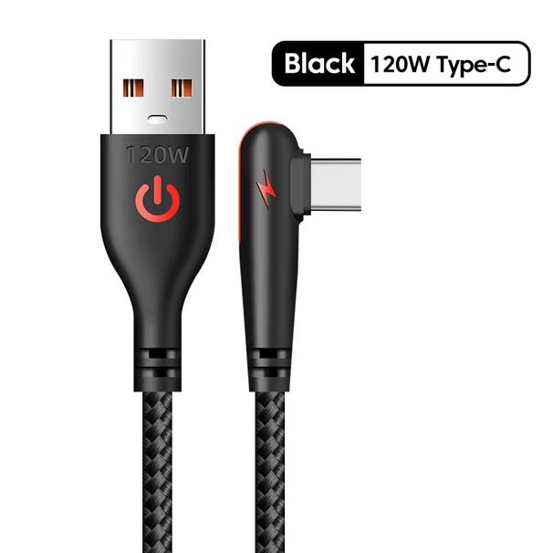 Câble USB vers Type-C 120 W coudé à 90 degrés pour téléphone portable, charge rapide, compatible avec Huawei Mate 60, Xiaomi et Samsung_voghion.com