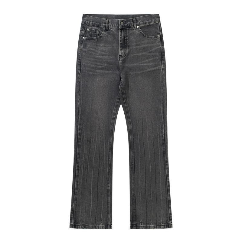 Herrenbekleidung Nische gewaschen beschädigt alte ausgestellte Denim Freizeithose ausgestellte Jeans mit Löchern_voghion.com