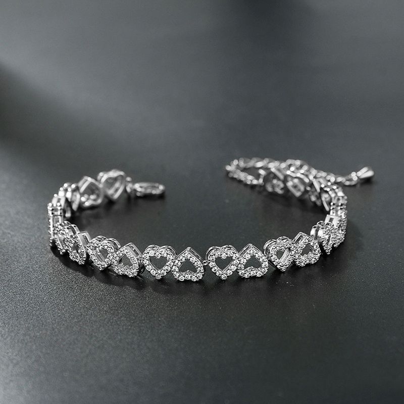 Women's Bracelet Simple Fashion Light Luxury Style Full Diamond High-End Super Shiny Gift Heart Adjustable_voghion.com