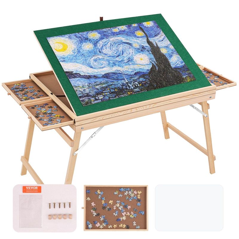 VEVOR 1500 Piece Puzzle Table With Folding Legs, 4 Drawers And Cover, 32.7"x24.6" Wooden Jigsaw Puzzle Plateau, Adjustable 3-Tilting-Angle Puzzle Board, Puzzle Storage System For Adults, Gift For Mom_voghion.com
