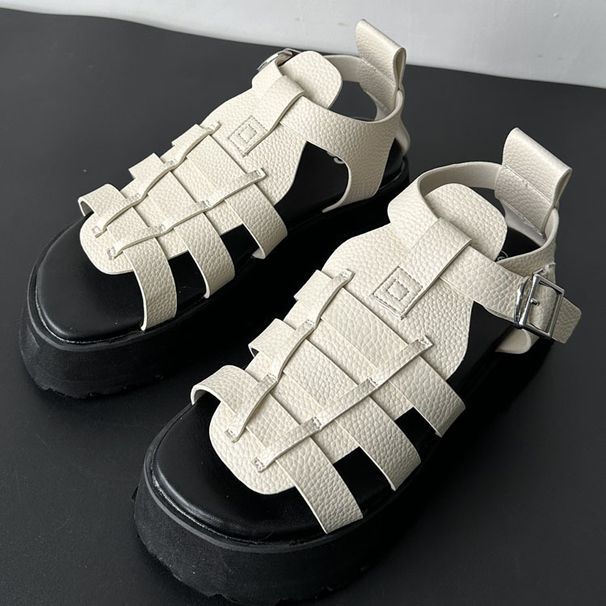 2024 summer new Roman tower buckle thick-soled sandals round toe height-enhancing large-size women's shoes foreign trade cross-border wholesale_voghion.com