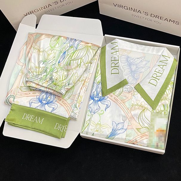 Damen Nachtwäsche Frühling und Sommer Neue Langarmhosen Pyjamas Weibliche Internet-Berühmtheit Leichte Luxus-Freizeitsimulation Seide Heimkleidung_voghion.com