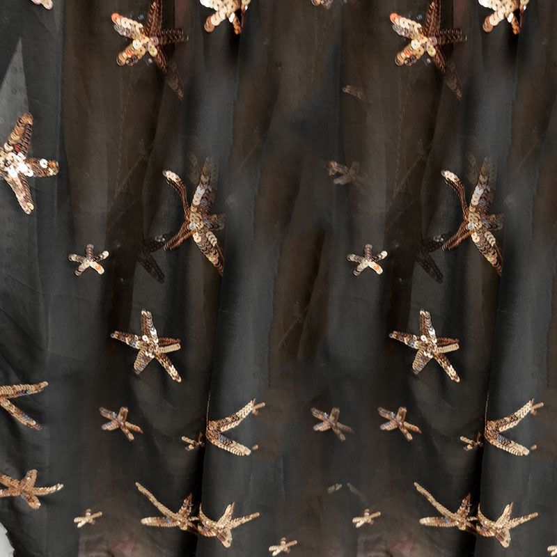 Nuovo abito multicolore da donna in stock con colletto semi-alto con paillettes e maniche a lanterna, ampio abito altalena in chiffon_voghion.com