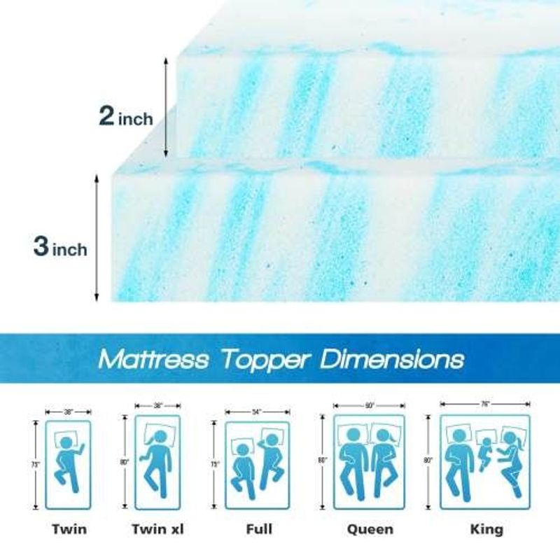 2-3 Inch Gel Memory Foam Mattress Topper Full Size Cooling Mattress Soft And Breathable Bed Topper School Bedroom Furniture_voghion.com