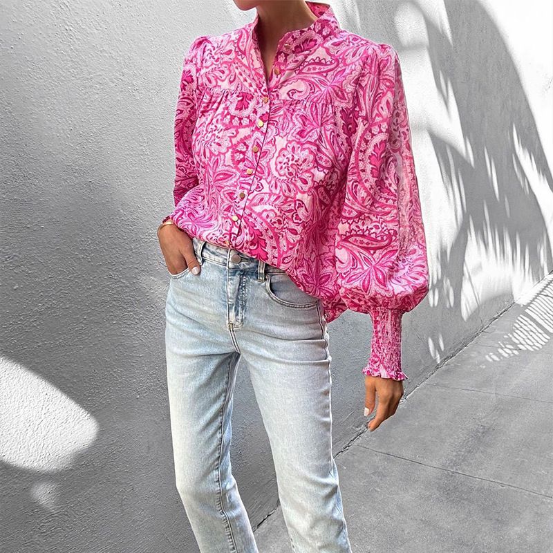 Camicia da donna a maniche lunghe con risvolto con maniche a sbuffo_voghion.com