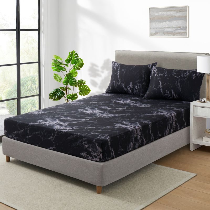 Black And White Marble Mattress Cover Polyester Skin Friendly Bed Fitted Sheet Mattress Protector Fitted Sheet_voghion.com