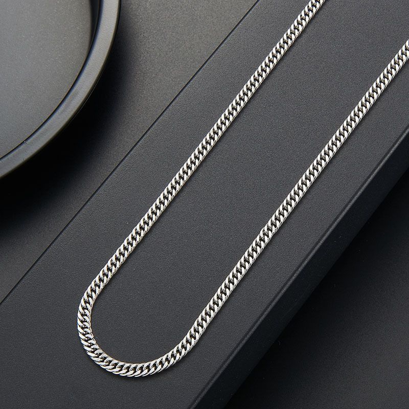 Collier double en acier inoxydable à deux rainures style cubain B, style hip-hop, chaîne de pull résistante à la décoloration_voghion.com