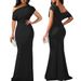 Damen-Kleid mit kurzen Ärmeln, sexy Mode, schräge Schulter vorne, leicht faltig_voghion.com