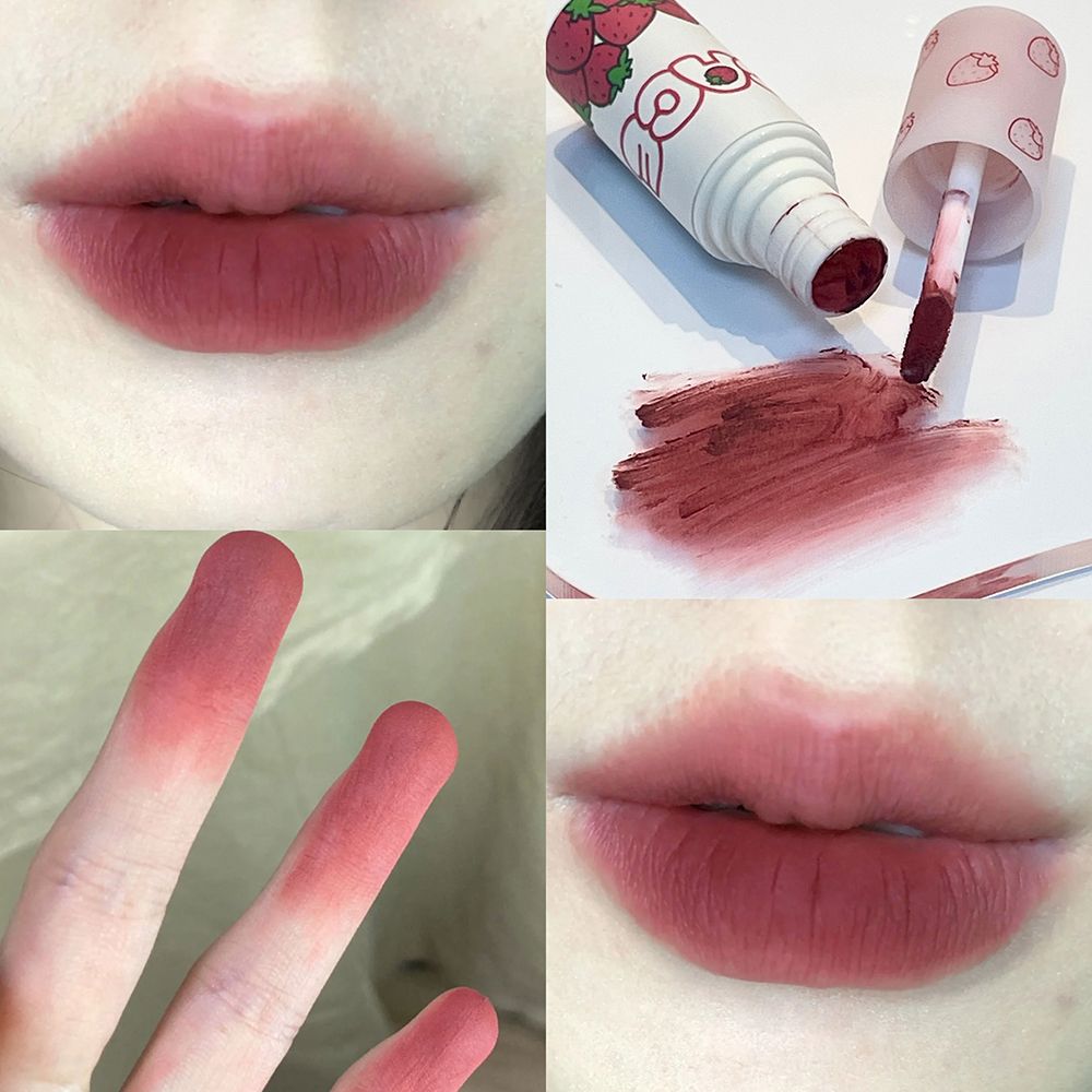 Lovely Matte Strawberry Liquid Lipstick Veet Nude Red Gloss Long Lasting Non-stick Cup Lip Mud Tint Cream Make 70% discount_voghion.com