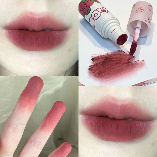 Lovely Matte Strawberry Liquid Lipstick Veet Nude Red Gloss Long Lasting Non-stick Cup Lip Mud Tint Cream Make 70% discount_voghion.com