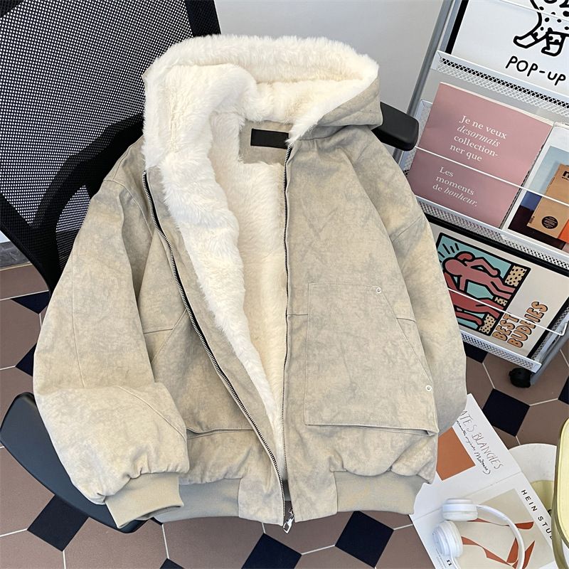 ​Herren Winterjacke mit Kapuze und Fleecefutter – Streetwear Fashion, Oversized Fit, Warmer Puffermantel aus Polyester, Grau-Beige (M-2XL)​_voghion.com