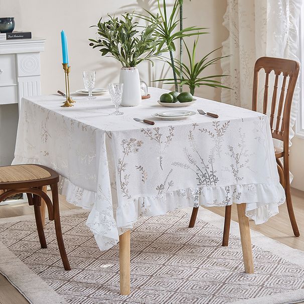 Tablecloth Set - Elegant Lace Trimmed Minimalist Dining Table Cover & Tea Table Mat, Stain-Resistant Vintage Boho Style_voghion.com