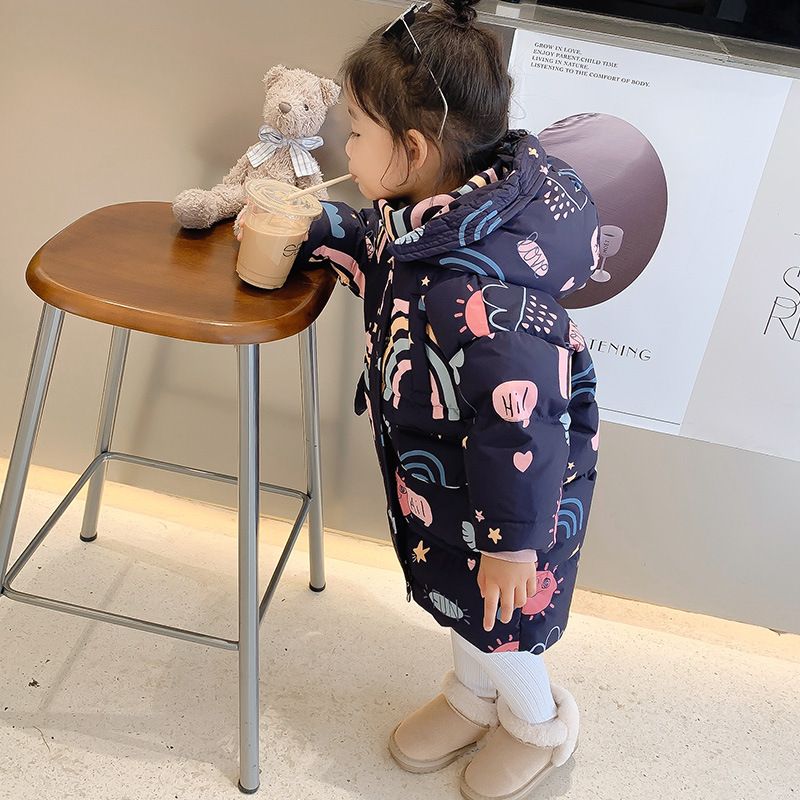 Meisjeskleding voor kinderen, middellange tot lange dons, dikke katoenen jas met capuchon, winterjas 2023, casual jas_voghion.com