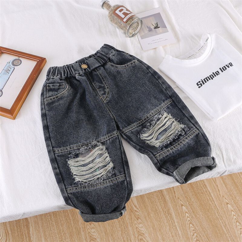 Children's clothing Boys' ripped doily jeans spring and autumn new style children's handsome casual pants boys' versatile pants trendy_voghion.com