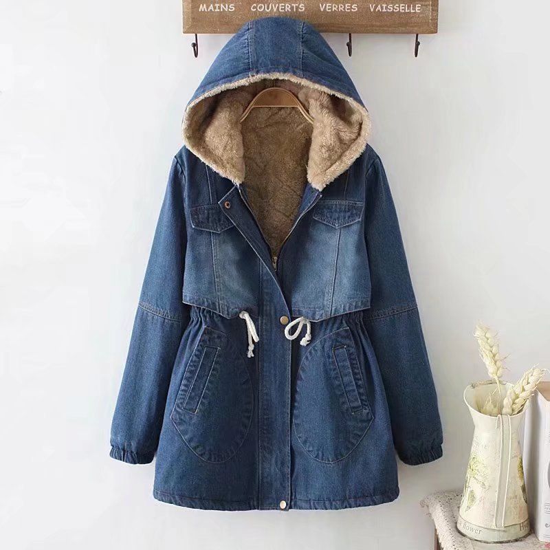 Abbigliamento da donna giacca imbottita in cotone e lana d'agnello giacca da donna in denim a vita media con cappuccio spesso_voghion.com