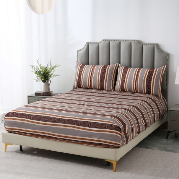 Tribal Stripe & Leopard Print Fitted Sheet - 3D Printed Polyester Bed Cover With Exotic Animal Patterns - Bohemian Style Bedding Set_voghion.com