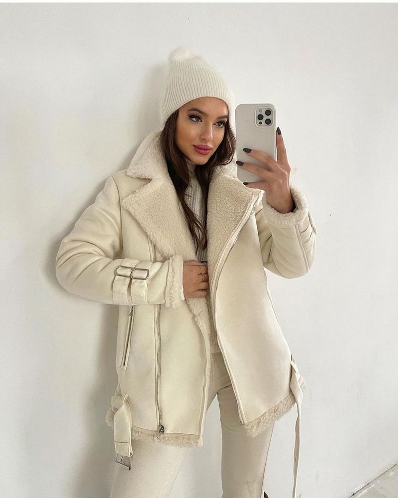 Women's Clothing 2024 autumn and winter new suede lapel zipper cardigan fashion women's long sleeved solid color jacket for women_voghion.com