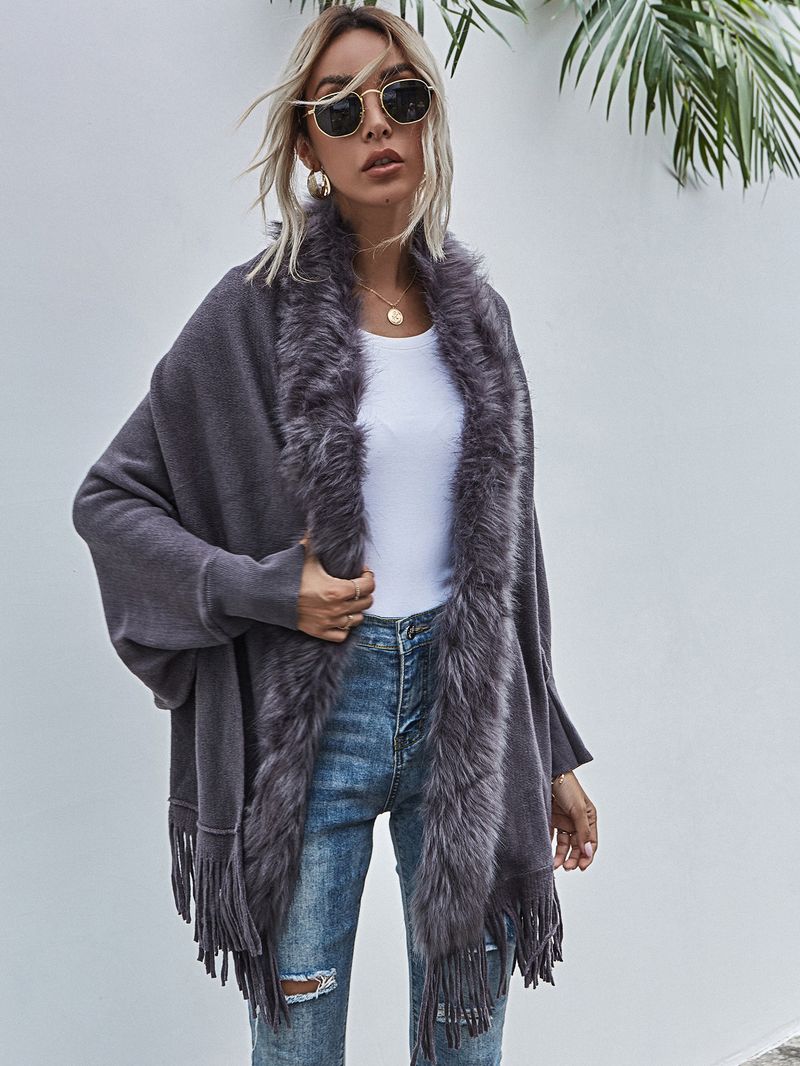Dames trui dames bontkraag sjaal vest trui jas_voghion.com