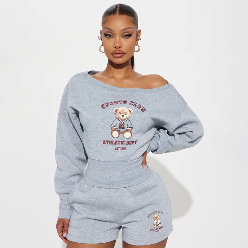 Dameskleding Zoete Stijl Getailleerd Teddybeer Trui Pak Voor Vrouwen High-End Vroege Herfst Off Shoulder Persoonlijkheid Tweedelig Pak_voghion.com