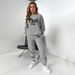 Women's Printed Large Size Round Neck Hoodie Two-piece Set_voghion.com