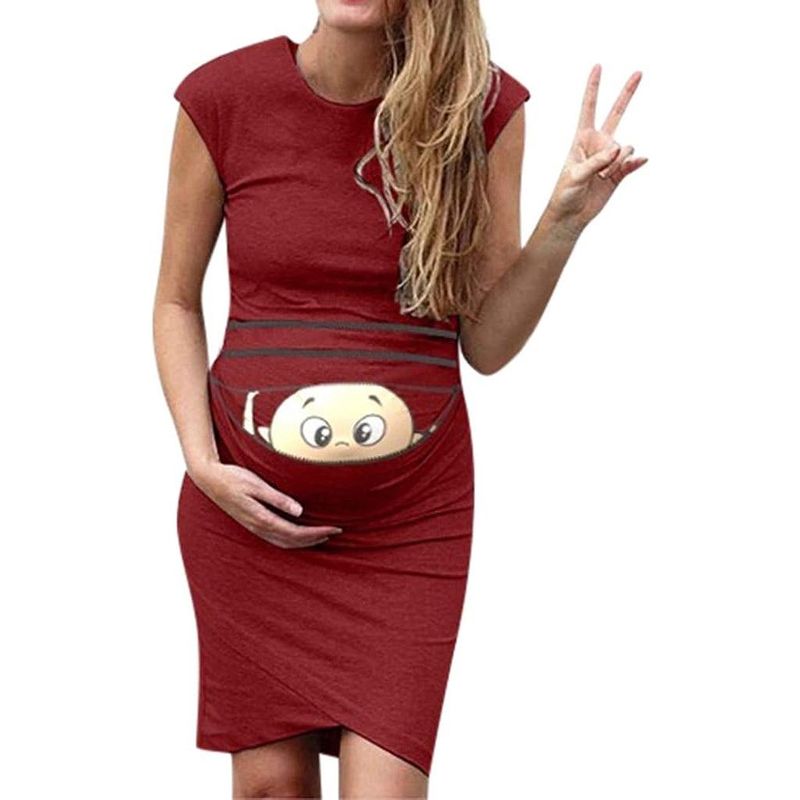 Pregnant women's printed maternity clothing accessories cute baby Bodycon casual mini dress_voghion.com