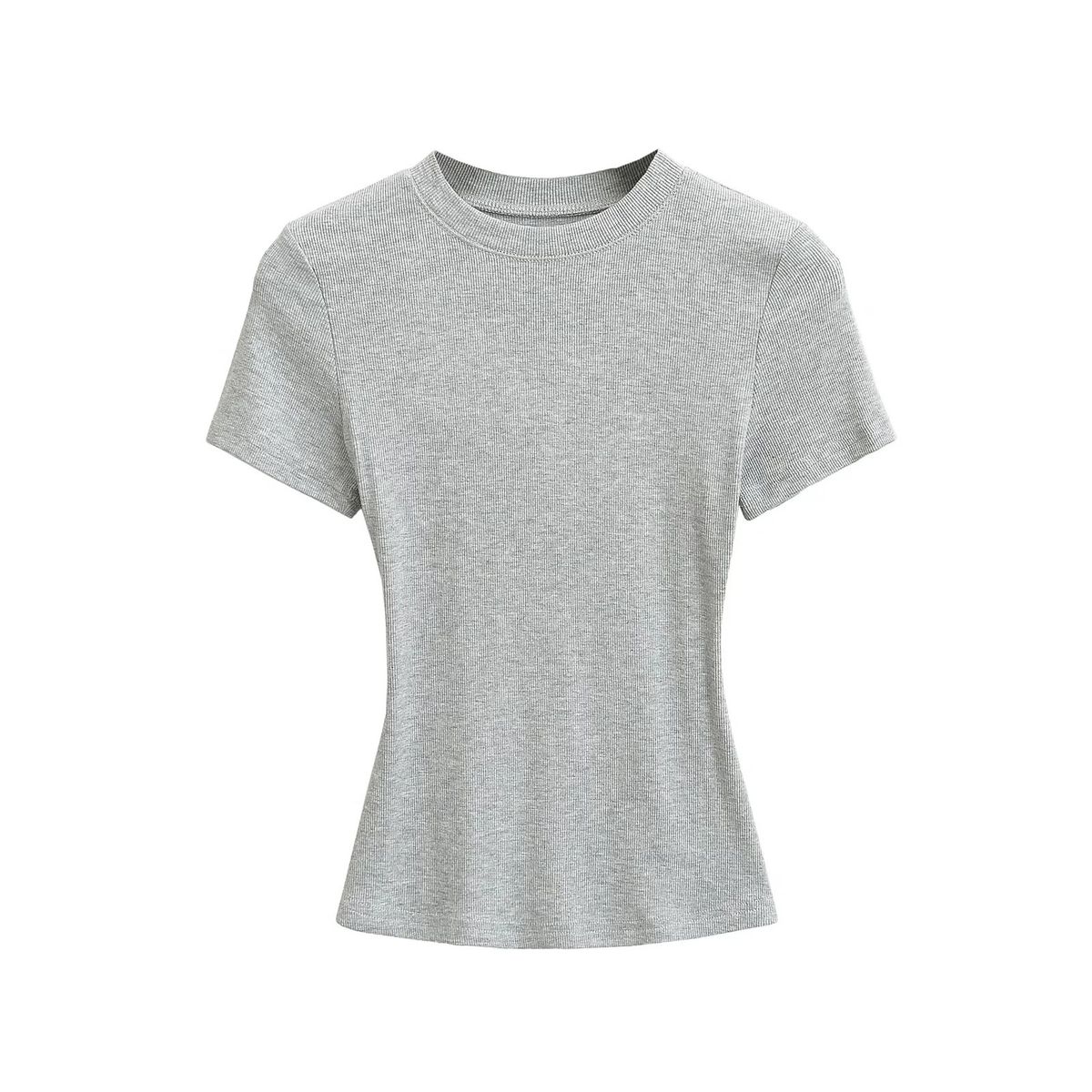 Maglietta a maniche corte da donna in stile basic per l'estate 2025, caratterizzata da una base superiore aderente ed elastica che accentua_voghion.com