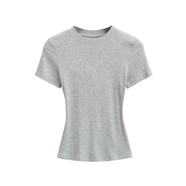 Maglietta a maniche corte da donna in stile basic per l'estate 2025, caratterizzata da una base superiore aderente ed elastica che accentua_voghion.com