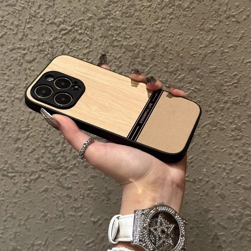 Compatible 15 Pro Max Phone Case Plain Leather New IPhone 14 Premium Feel 16 Wood Grain 12 Full Coverage Lens_voghion.com