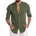 Men's Summer New Linen Stand-up Collar Long-sleeved Men's Cardigan Shirt _voghion.com