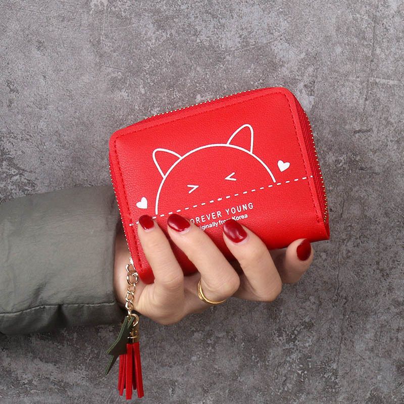 Portefeuille femme court nouveau porte-monnaie à fermeture éclair imprimé chat mignon Simple et frais_voghion.com