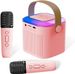 Hordozható karaokegép 2 vezeték nélküli mikrofonnal, mini karaokegép LED lámpákkal, Bluetooth hangszóró gyerekeknek, felnőttek születésnapi partijához_voghion.com