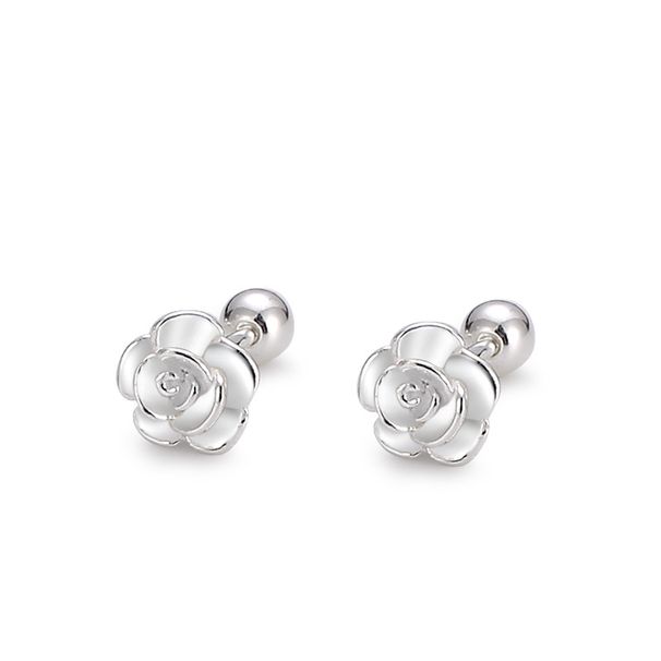 S999 Silver Rose for Women's New Chinese Style Shell Flower Earbone Screws with Twisted Earrings_voghion.com